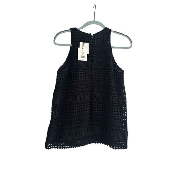 NWT Vince Geo Lace High Neck Tank Top Black Size 4 Eyelet - Picture 4 of 11